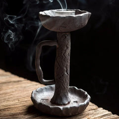 Artisanal Ceramic Candle Holder Natural Crack Design with Wide Handles Retro Household Decoration