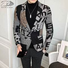 5XL New Brand Clothing Men Fashion Suit Party Coat Casual Slim Fit Jackets Buttons Suit Letter Print Painting Blazers Male 2023