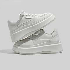 Leisure Sneakers Vulcanize Shoes Woman Spring Autumn PU Lace up Mid Heels Round Toe Women Shoes Solid Vulcanize Shoes Plus Size