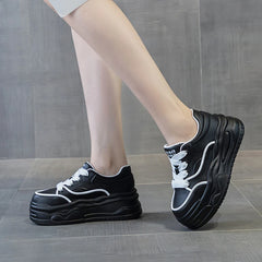 Fujin 7cm Microfiber Leather Spring Casual Chunky Sneakers Platform Wedge Skate Boarding Fashion Women Autumn Shoes Ladies Shoes