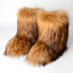 2024 Winter Women Fluffy Faux Fox Fur Boots Woman Plush Warm Snow Boots Luxury Footwear Girls Furry Fur Bottes Fashion Shoe
