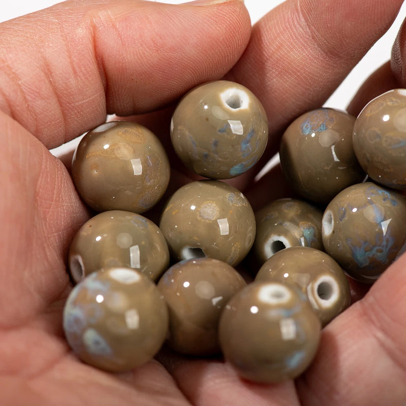 5pcs Artisan Crafted 16mm Ceramic Beads High-Temperature Kiln Variations Handcrafted Jewelry Components TCZ164