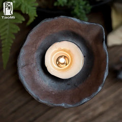 Artisanal Ceramic Candle Holder Natural Crack Design with Wide Handles Retro Household Decoration