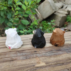 Handmade Wood Carving Bear Creative Animal Sculptures Miniature Figurines Cute Polar Bears Ornament Home Table Decoration Crafts
