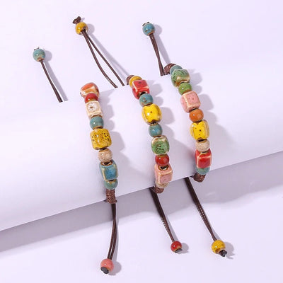 10pcs Ethnic Ceramic Bracelet Adjustable Artisanal Bracelet Colorful Beads Summer Charm Bracelet Fashion Jewelry Accessories