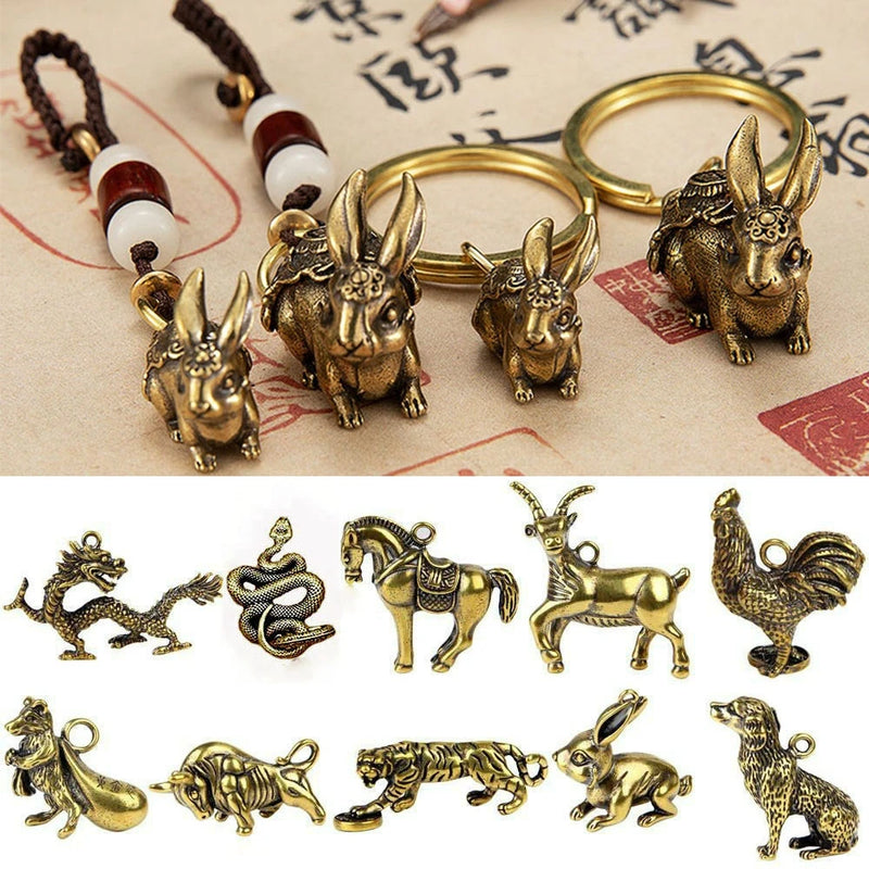 Bull Ornament Sculpture Copper Miniatures Figurines Desk Decoration Pure Copper Handmade Lines Key Pendant Key Chain Accessories