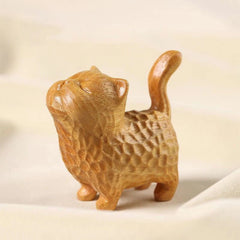 Tiny Cute Wooden Cat,Cute Animal Figurine Cat Ornament,Handmade Wood Carved Cat Sculpture Statue,Miniature Cat Figurine Crafts
