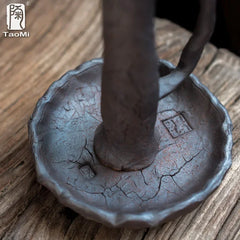 Artisanal Ceramic Candle Holder Natural Crack Design with Wide Handles Retro Household Decoration