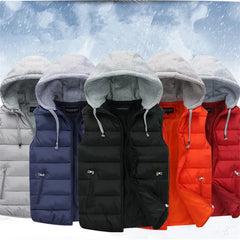 Men's Padded Vest Autumn Winter Hooded Jackets Outerwear Thick Warm Sleeveless Coat Casual Waistcoat Men Clothing Male Navy Tops