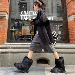2024 Winter Women Fluffy Faux Fox Fur Boots Woman Plush Warm Snow Boots Luxury Footwear Girls Furry Fur Bottes Fashion Shoe