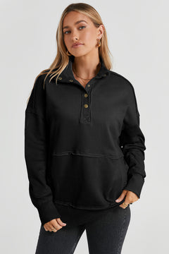 Half Sanp Drop Shoulder Long Sleeve Sweatshirt