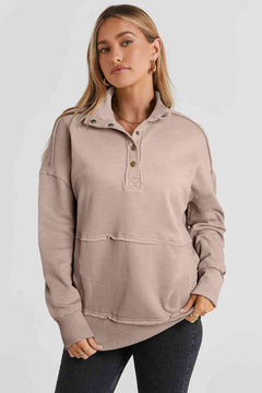 Half Sanp Drop Shoulder Long Sleeve Sweatshirt