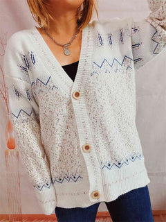 Geometric Button Front Long Sleeve Cardigan