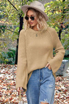 Openwork Round Neck Long Sleeve Sweater