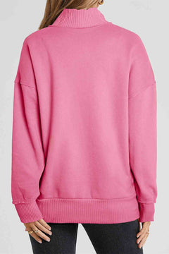 Half Sanp Drop Shoulder Long Sleeve Sweatshirt