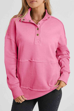 Half Sanp Drop Shoulder Long Sleeve Sweatshirt