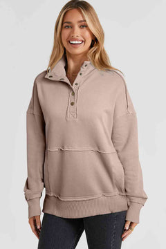 Half Sanp Drop Shoulder Long Sleeve Sweatshirt