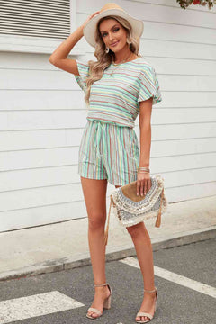Rainbow Stripe Drawstring Waist Romper