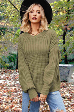 Round Neck Lantern Sleeve Sweater