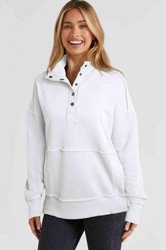 Half Sanp Drop Shoulder Long Sleeve Sweatshirt
